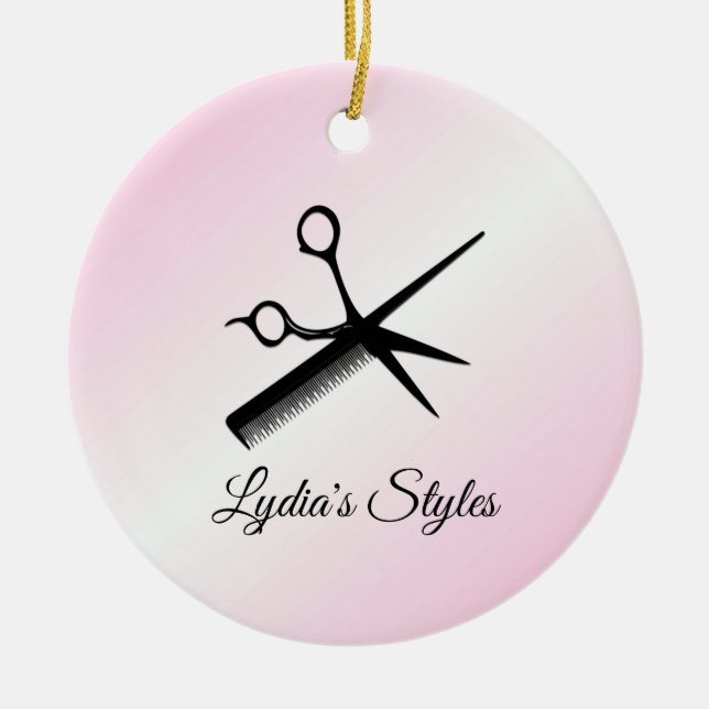 Beautician Design Pink Personal Ceramic Ornament (Front)