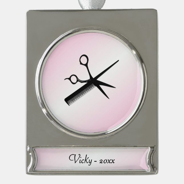 Beautician Design Pink Silver Plated Banner Ornament (Front)