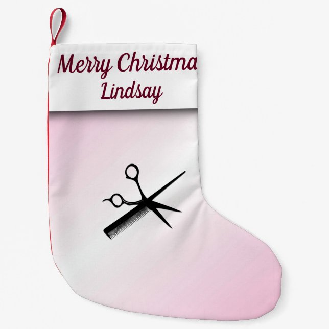 Beautician Design Pink Small Christmas Stocking (Front)