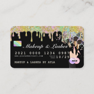 Beautician Glitter Drip Holographic MUA Credit Business Card