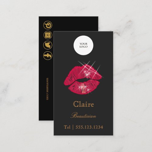 Beautician Glowing Sparkling Red Lips Business Card