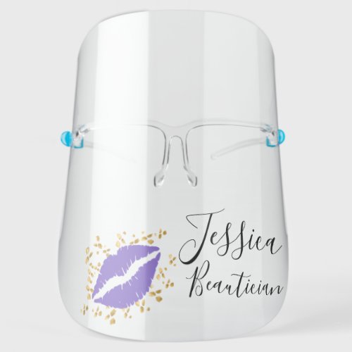 Beautician  Gold Purple Lips Beauty Salon Face Shield