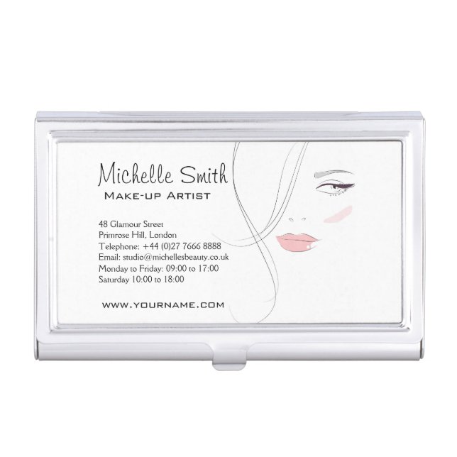 Beautician Modern Elegant Blush Pink Beauty Girl Business Card Case (Front)