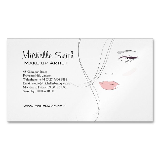 Beautician Modern Elegant Blush Pink Beauty Girl Business Card Magnet (Front)
