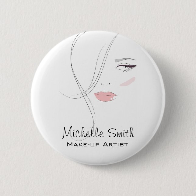 Beautician Modern Elegant Blush Pink Beauty Girl Button (Front)