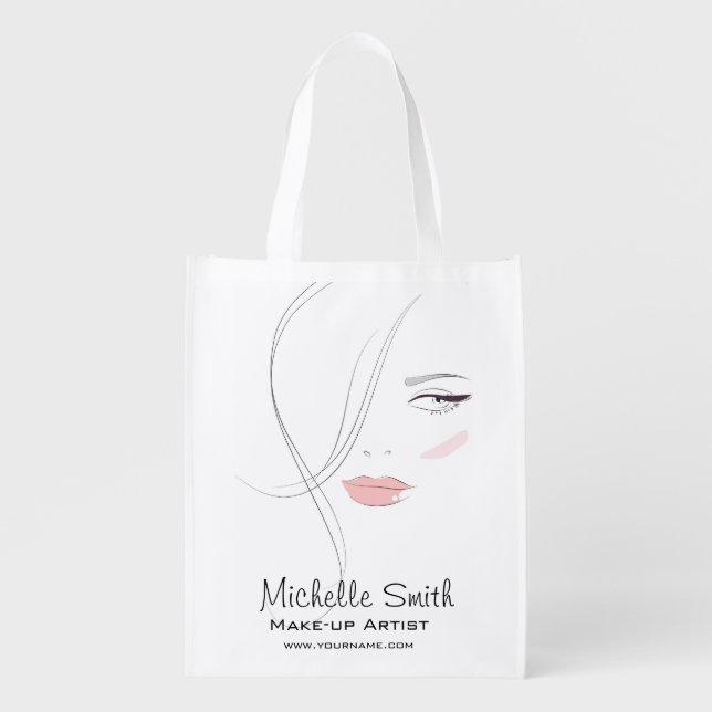 Beautician Modern Elegant Blush Pink Beauty Girl Grocery Bag (Front)