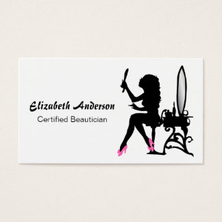 Beautician Pink and Black Girly Girl Hair Stylist Business Card