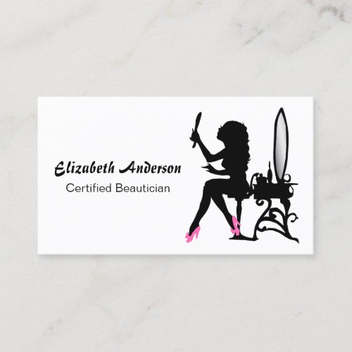 Beautician Pink and Black Girly Girl Hair Stylist Business Card