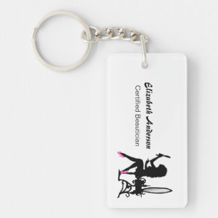 Beautician Pink and Black Girly Girl Hair Stylist Keychain