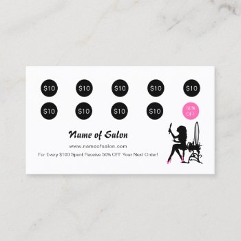 Beautician Pink And Black Girly Girl Salon Loyalty by GirlyBusinessCards at Zazzle