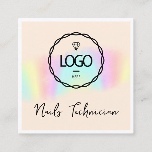 Beautician QR Code Logo Framed Holograph Nails  Square Business Card