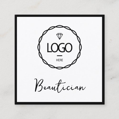 Beautician QR Code Logo Framed Modern Black White  Square Business Card