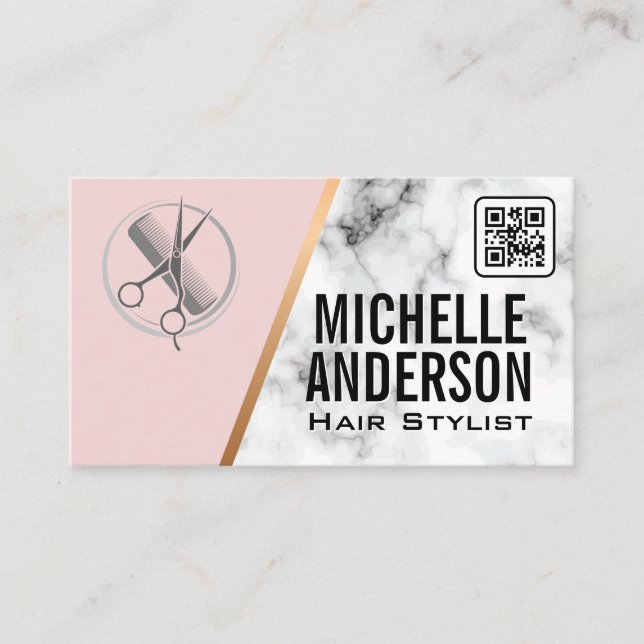 Beautician | QR Code | Pink | Marble   Business Card (Front)