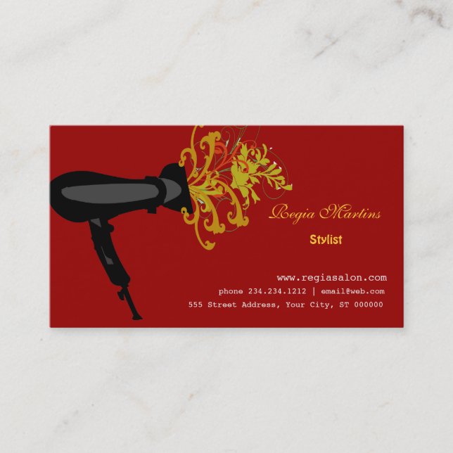 Beauticians Hair Dryer Blowing Florals  Hair Salon Appointment Card (Front)