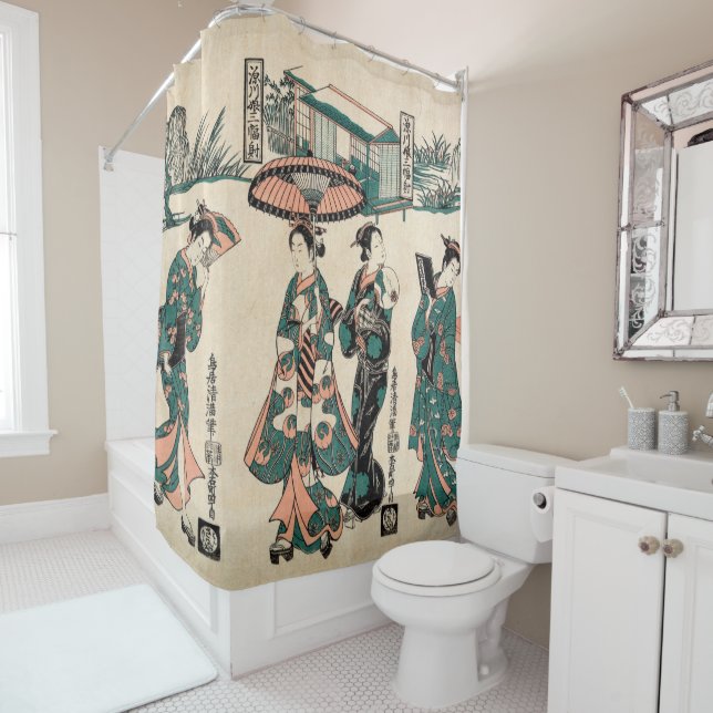 Beauties from Fukagawa. Triptych Shower Curtain (In Situ)