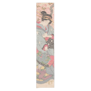 Beauties under Cherry Blossoms Vintage Ukiyo-e Short Table Runner
