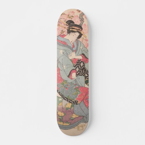 Beauties under Cherry Blossoms Vintage Ukiyo_e Skateboard