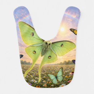 Beautifl luna moth with floral background baby bib