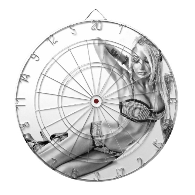 Beautiflul tattooed Suicidegirl Dartboard With Darts (Front)