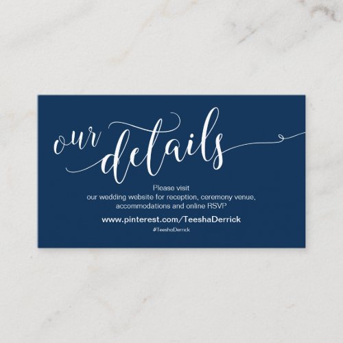 Beautifu Navy Blue Wedding Website Details Enclosure Card