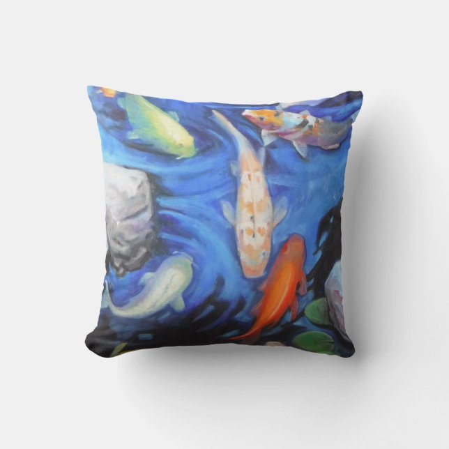 Beautiful 16" x 16" Koi Outdoor Throw Pillows (Front)