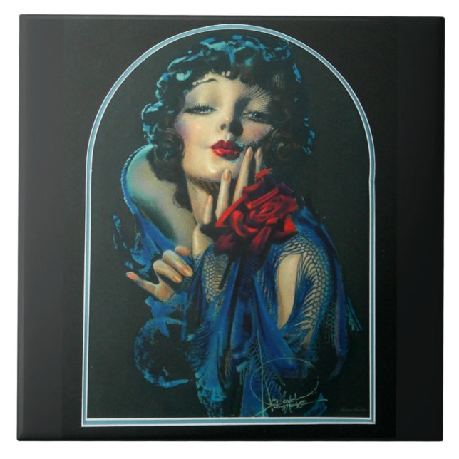 beautiful 1920s woman ceramic tile (Front)