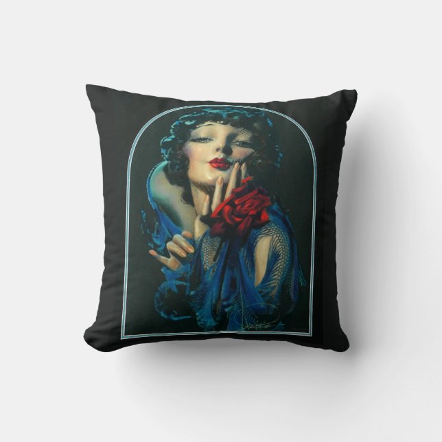 beautiful 1920s woman print throw pillow (Front)