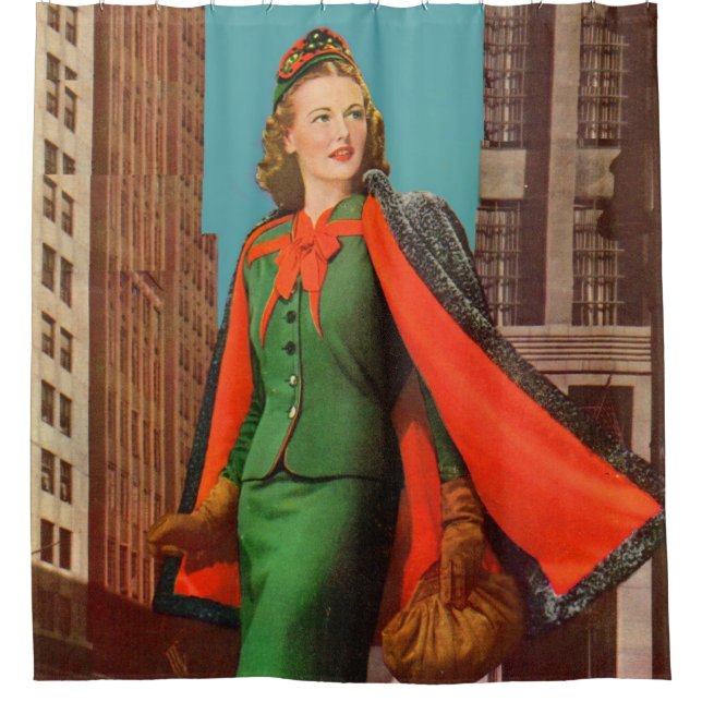 beautiful 1940s uptown girl print shower curtain (Front)