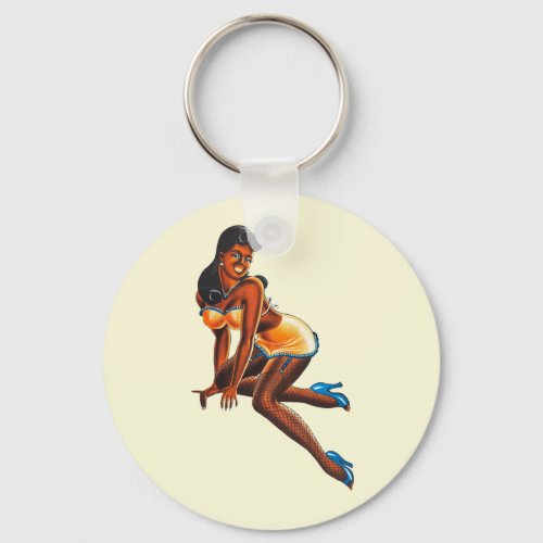 beautiful 1950s retro black pinup girl art  keychain