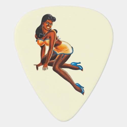 beautiful 1950s retro black pinup girl woman art guitar pick