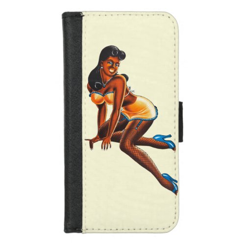 beautiful 1950s retro black pinup girl woman art  iPhone 87 wallet case