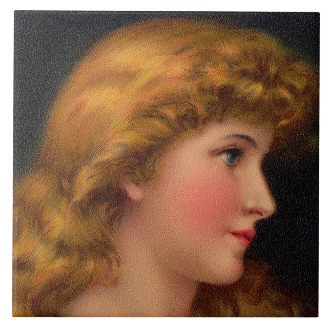 beautiful 19th century woman ceramic tile (Front)