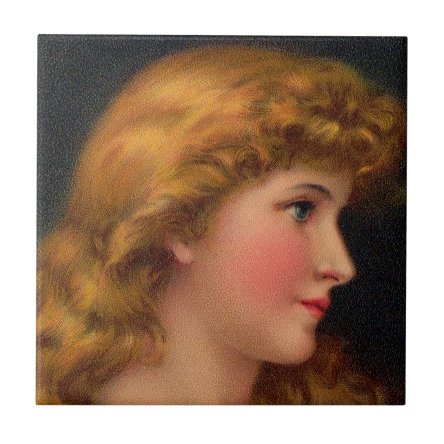 beautiful 19th century woman ceramic tile (Front)