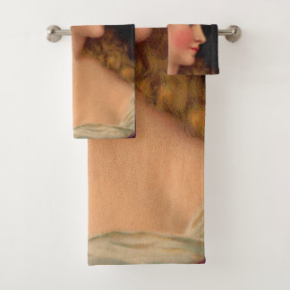 beautiful 19th century woman print bath towel set