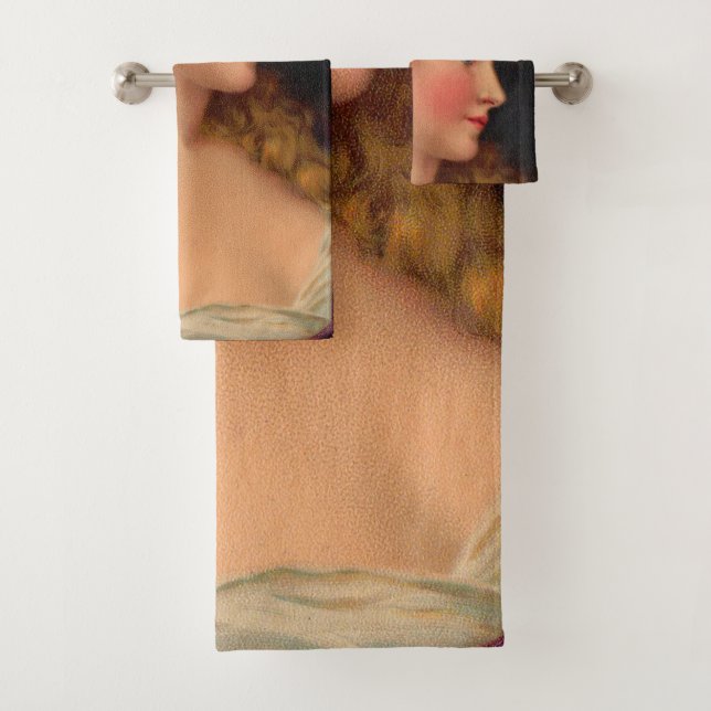 beautiful 19th century woman print bath towel set (Insitu)