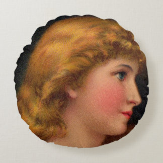 beautiful 19th century woman print round pillow
