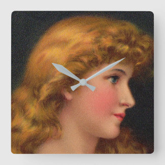 beautiful 19th century woman square wall clock