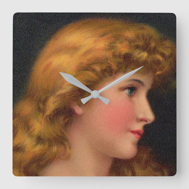 beautiful 19th century woman square wall clock (Front)