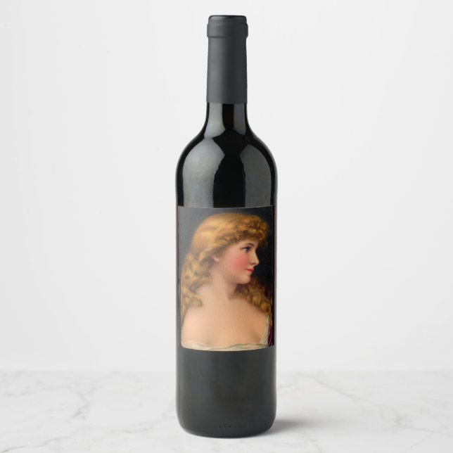 beautiful 19th century woman wine label (Front)