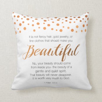 Beautiful  1 Peter 3 Scripture Verse Throw Pillow by LightinthePath at Zazzle
