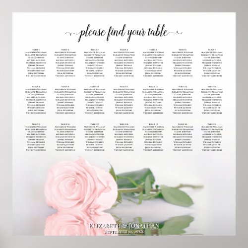 Beautiful 21 Table Pink Rose Wedding Seating Chart