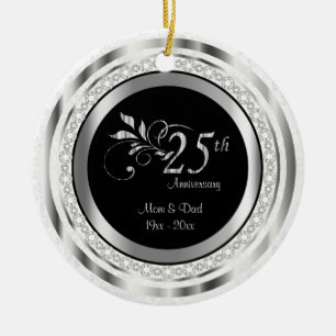 Beautiful 25th Silver Wedding Anniversary Ceramic Ornament