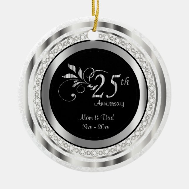 Beautiful 25th Silver Wedding Anniversary Ceramic Ornament (Front)
