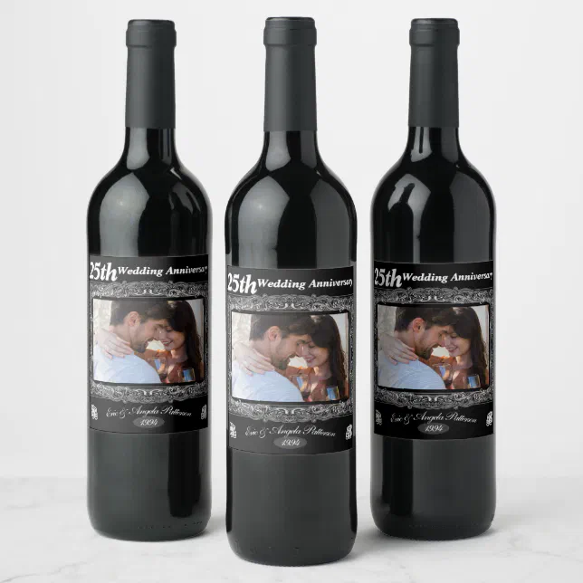 Beautiful 25th Wedding Anniversary Wine Label | Zazzle