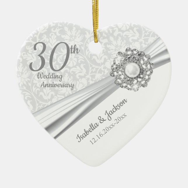 Beautiful 30th Pearl Jewel Anniversary Ceramic Ornament (Front)