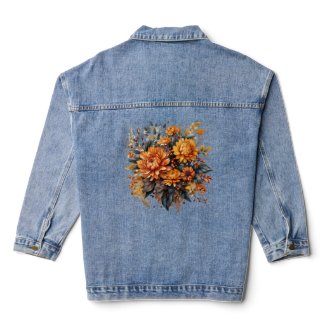 Beautiful 3D Autumn Flower Denim Jacket