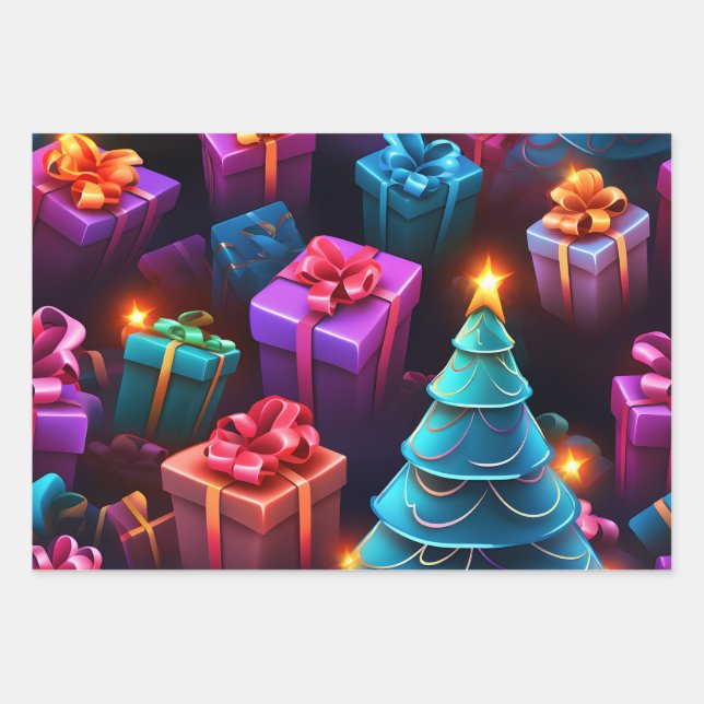 Beautiful 3D Christmas Gifting Theme Wrapping Paper Sheets (Front 2)