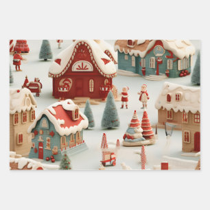 Beautiful 3D Christmas Market Wrapping Paper Sheets