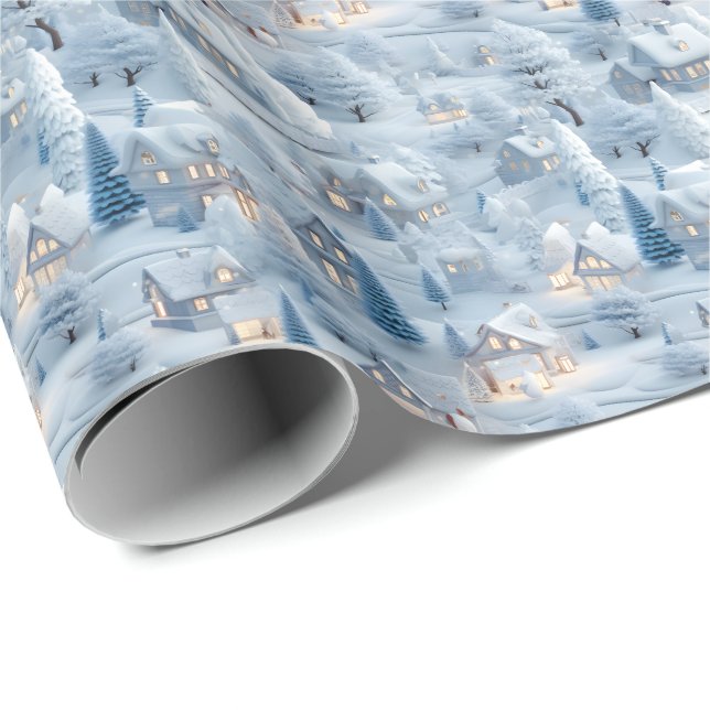 Beautiful 3D Festive Christmas Village Wrapping Paper (Roll Corner)