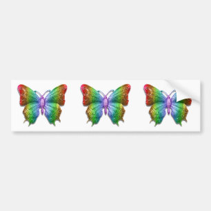 Beautiful 3D Jeweled Rainbow Butterfly Bumper Sticker